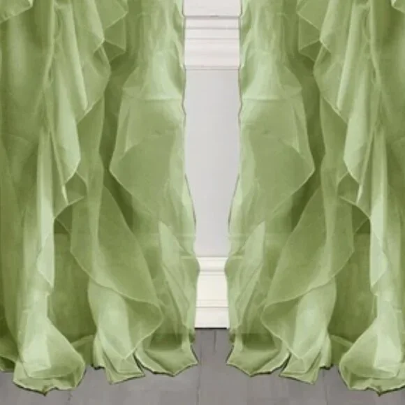 (2) Sheer Voile Waterfall Ruffled Tier 96 Inch Single Curtain Panels - Picture 2 of 4